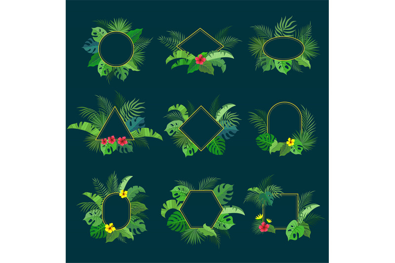 frames-from-tropical-leaves-jungle-stylised-nature-symbols-decorative