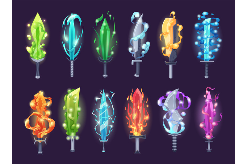 flame-weapons-fairytale-knives-and-swords-exact-vector-burning-weapon