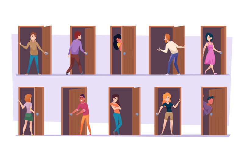 doorway-people-standing-in-room-entrance-exact-vector-cartoon-illustr