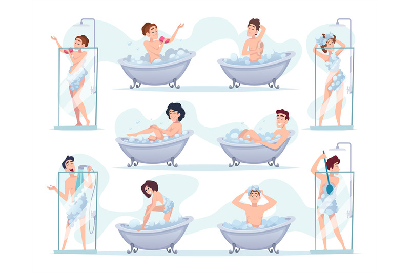 bathing-people-characters-daily-self-washing-exact-vector-bathing-tim