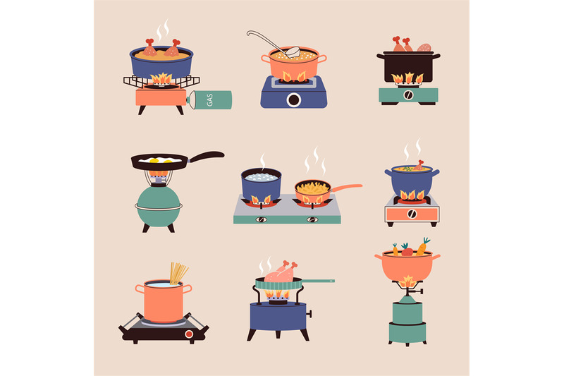 cooking-on-stove-preparing-food-on-portable-gas-stove-recent-vector-f