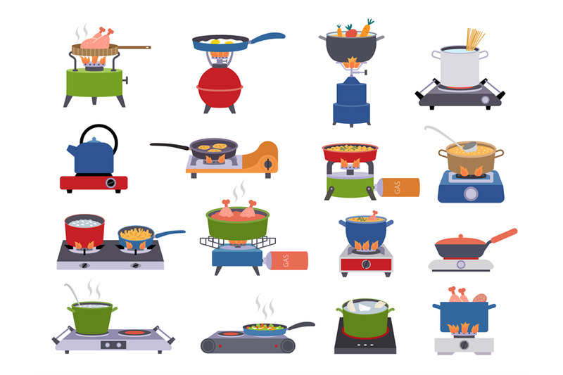 portable-gas-stove-preparing-food-cooking-items-recent-vector-flat-il