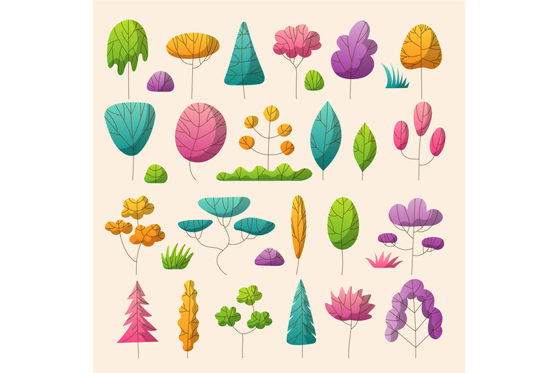 flat-tree-garden-natural-floral-collection-of-weather-symbols-recent