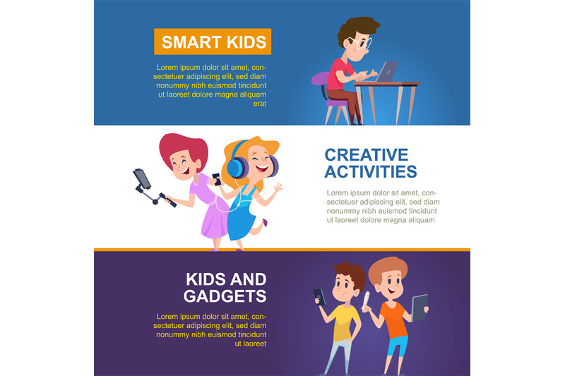 banners-with-kids-print-design-templates-with-smart-kids-using-gadget