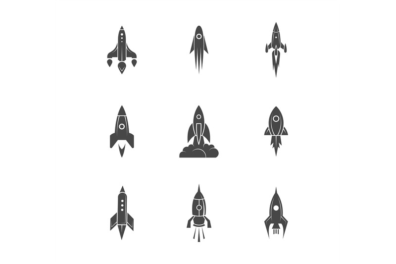 spaceship-icons-rocket-symbols-speed-launched-space-ships-silhouette