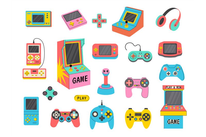 game-consoles-vintage-retro-gadgets-for-kids-pleasure-relax-time-gami