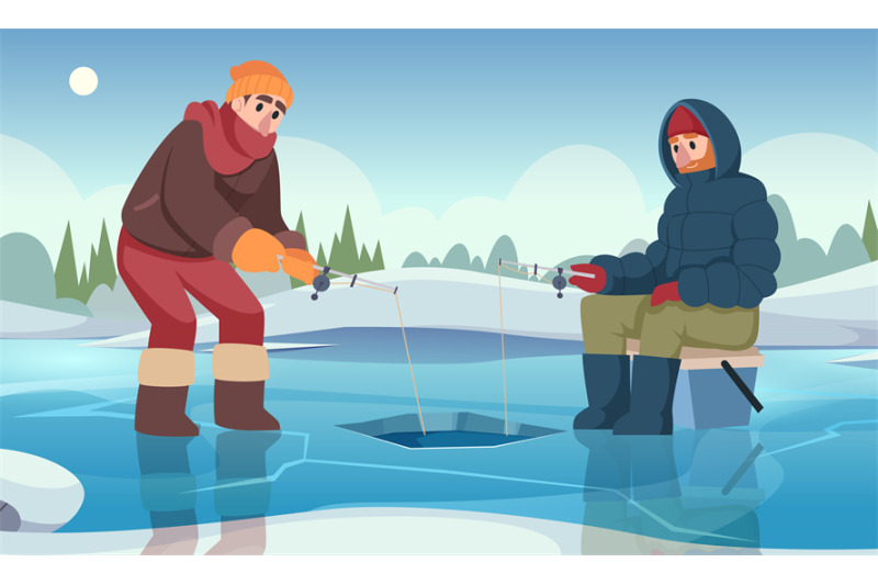 winter-fishing-male-characters-with-fishing-rod-catching-fish-in-wint