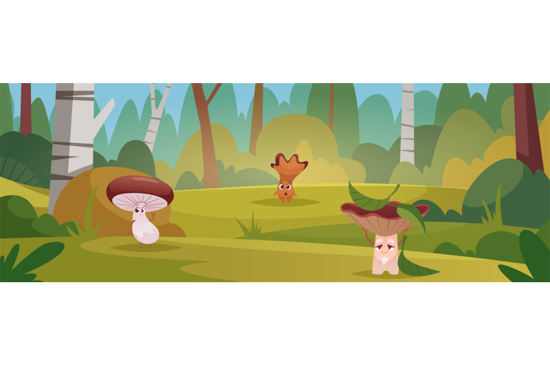 mushroom-mascot-nature-background-with-funny-characters-mushroom-exac