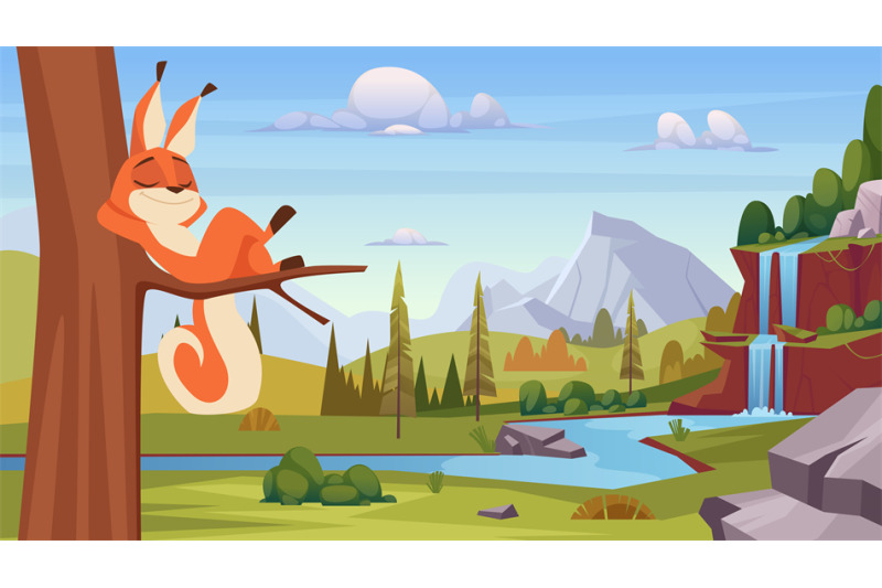 squirrel-in-forest-cartoon-background-with-wild-animal-playing-in-for