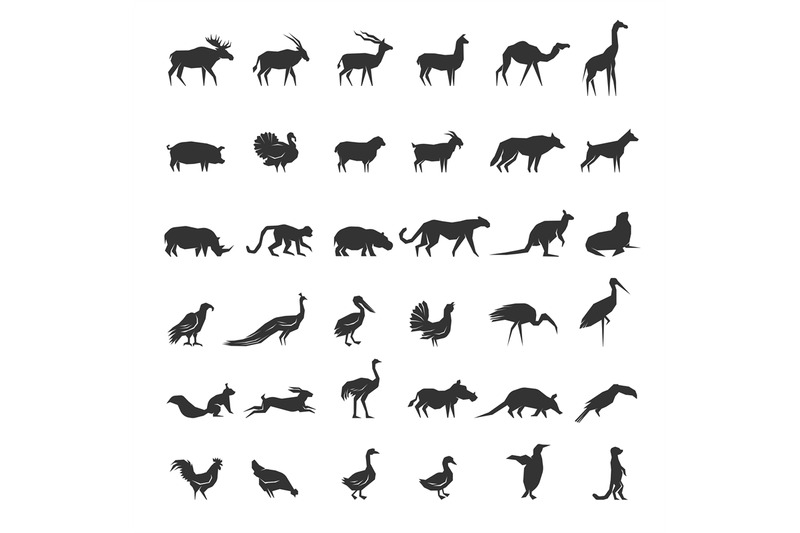 animals-different-silhouettes-of-stylized-wild-and-domestic-monochrom