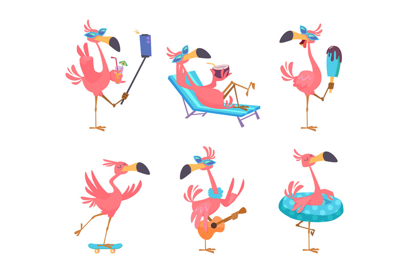 flamingo-cartoon-cute-funny-exotic-tropical-birds-in-action-poses-exa