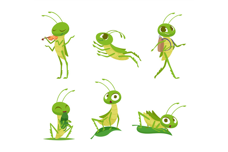 grasshopper-cute-cartoon-insects-in-action-poses-exact-vector-set-of