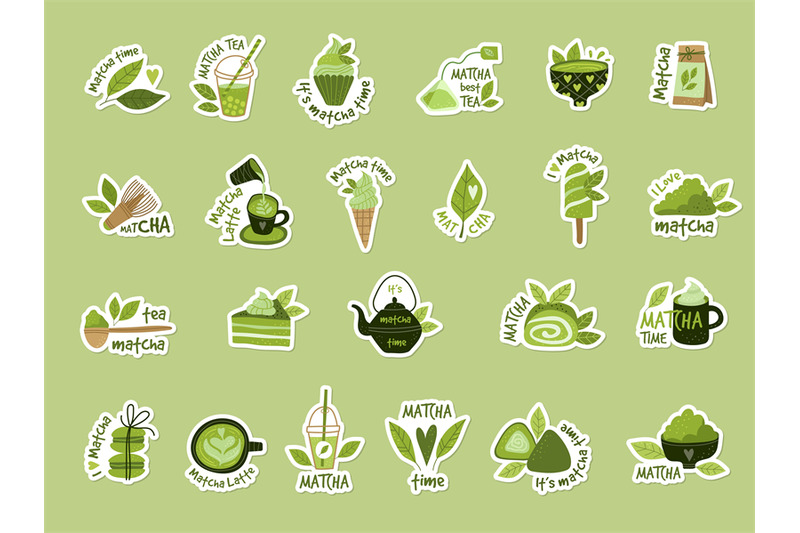 matcha-food-sticky-badges-with-pictures-of-asian-matcha-product-bever