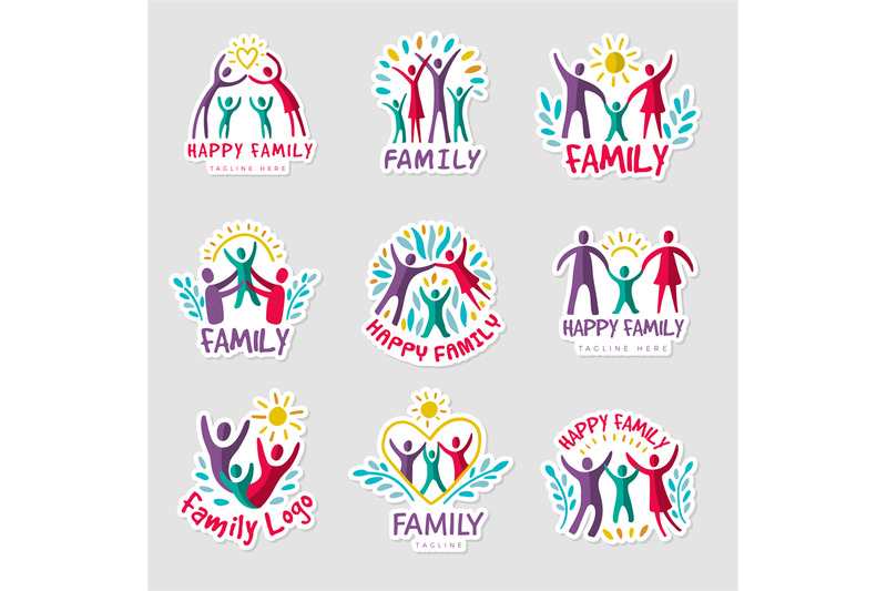 family-logo-stylized-colorful-set-of-family-union-symbols-recent-vect