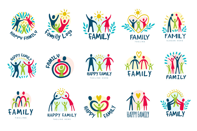 family-symbols-colorful-graphic-set-of-different-family-logotype-rece