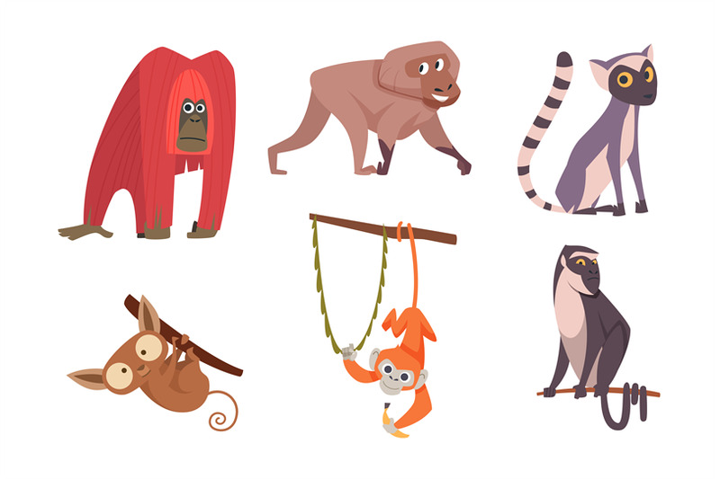 monkey-cartoon-wild-animals-in-action-poses-exact-vector-funny-monkey