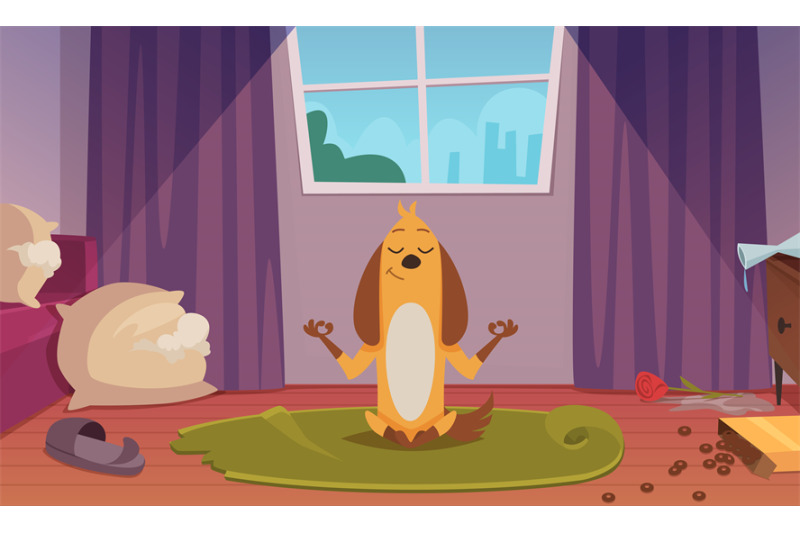 yoga-dog-cartoon-background-with-happy-animal-in-sport-action-poses-e