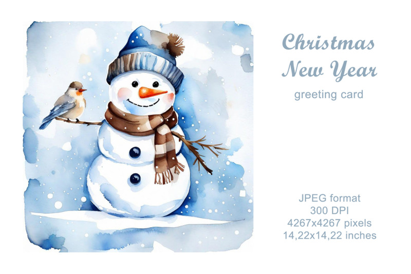 christmas-snowman-watercolor-greeting-card-illustration-new-year