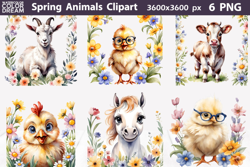 spring-animals-flowers-clipart-farm-animals-sublimation
