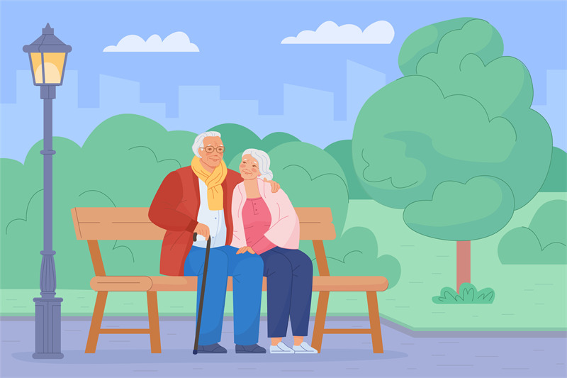 seniors-on-bench-senior-couples-sitting-in-park-enjoying-nature-elde