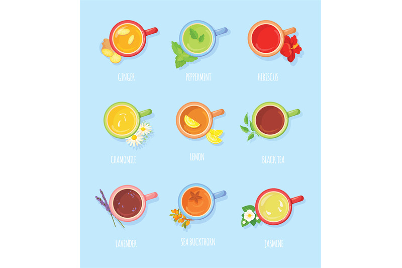 tea-type-top-view-cups-various-chai-hot-fruit-beverages-desk-teacup