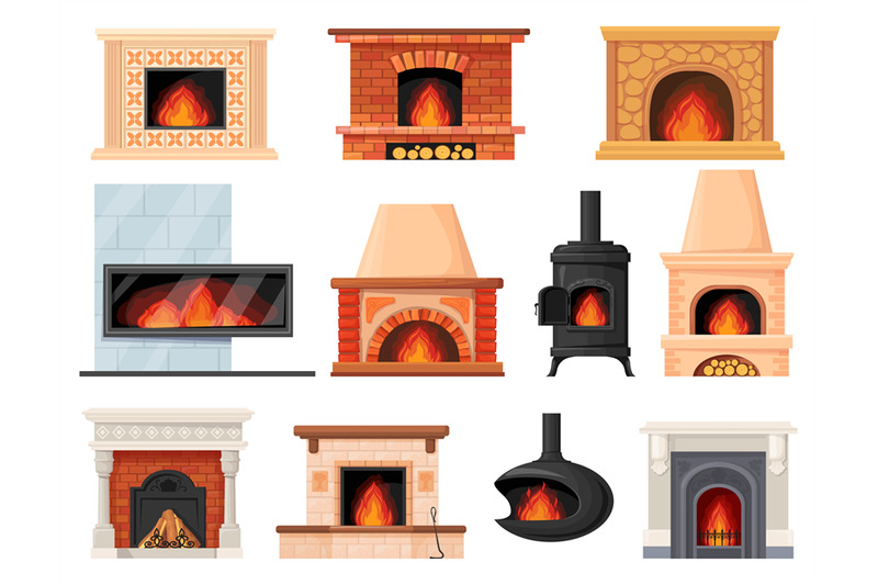 cartoon-fireplaces-stoves-fireplace-chimney-electric-fire-wood-heat-s