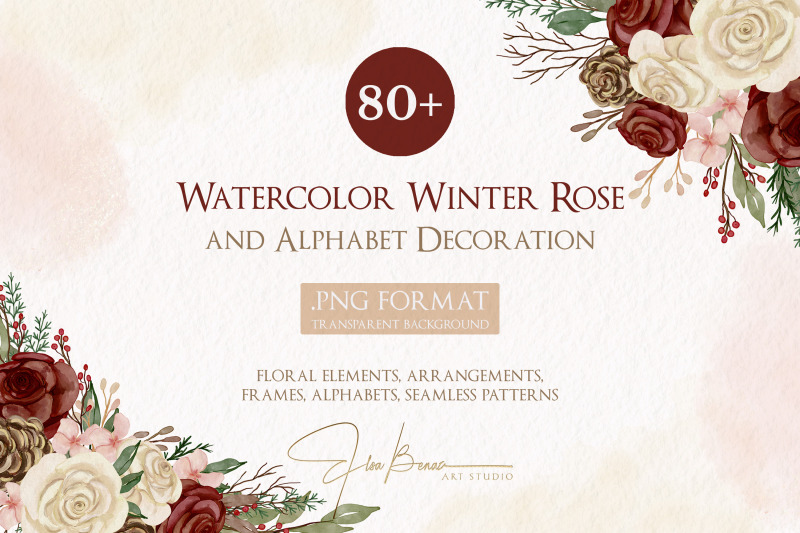 watercolor-winter-rose-flower-and-alphabet-decoration