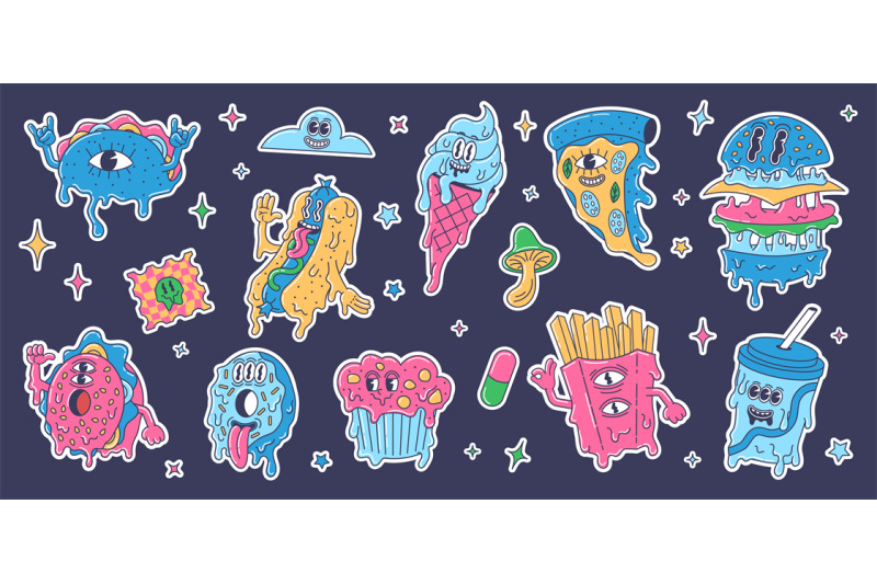 trippy-cartoon-fast-food-stickers-melted-burger-crazy-psychedelic-ju