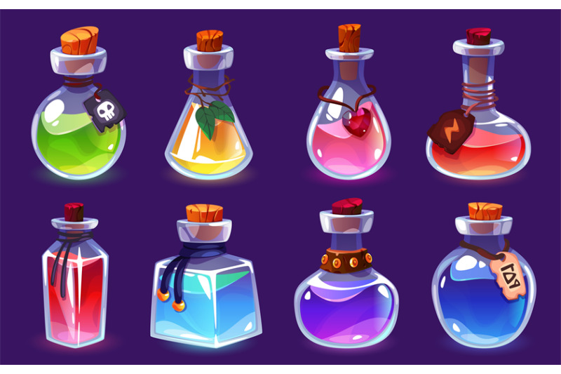 potion-bottles-magic-alchemist-elixirs-different-forms-vials-variou