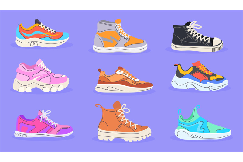 cartoon-athletic-footwears-doodle-sneakers-shoelaces-design-sport-bo