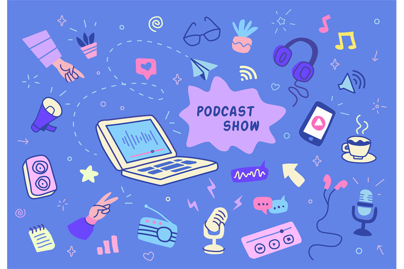 doodle-podcast-audio-podcasters-equipment-broadcasting-advertising-d