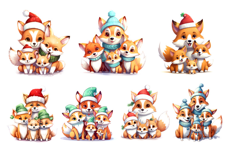 cute-foxs-with-christmas-santa-hat-stickers