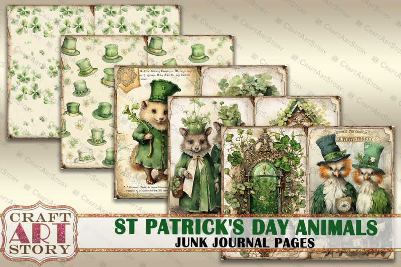 st-patrick-039-s-day-animals-junk-journal-kit-collage-pages