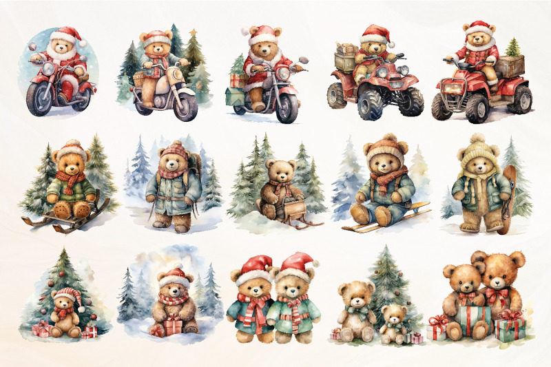 watercolor-christmas-teddy-bear-clipart-bundle