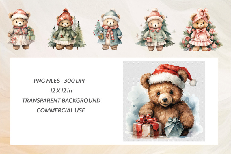 watercolor-christmas-teddy-bear-clipart-bundle