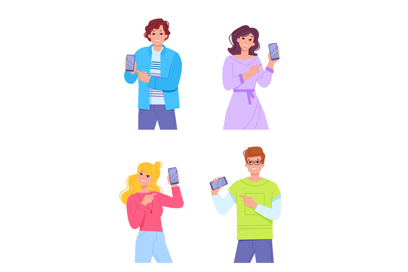 people-pointing-phone-man-showing-looking-on-smartphone-woman-entrep