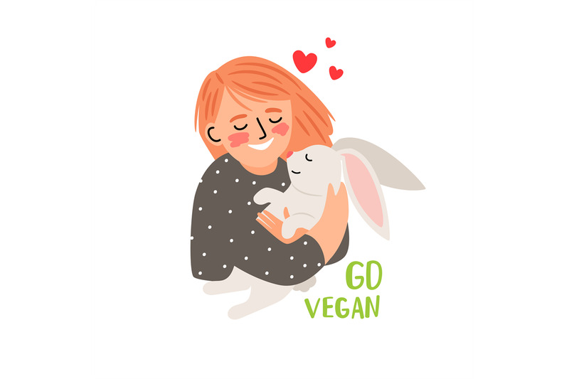 cute-kind-girl-hugs-the-white-little-rabbit-go-vegan-vector-illustra