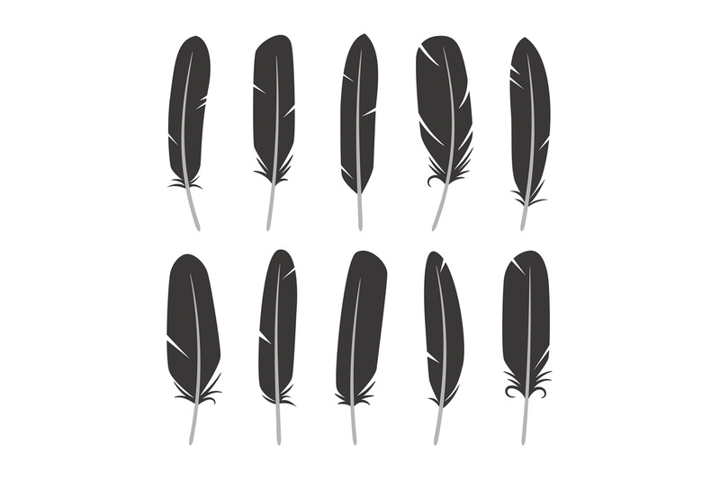 feathers-icon-set-in-flat-style-black-silhouettes-of-a-bird-feather-c