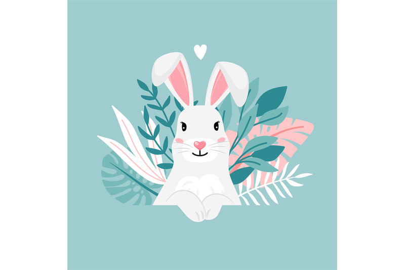 happy-white-bunny-with-leaves-and-heart-for-your-design-cartoon-cute