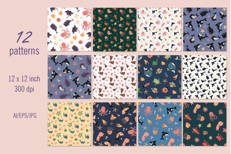 sea-animals-digital-paper-seamless-patterns