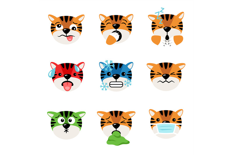 tiger-icons-set-of-emoticons-isolated-vector-illustration-on-white-bac