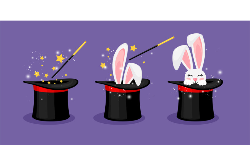 wizard-conjure-cylinder-magic-hat-with-bunny-ears-vector-illustration
