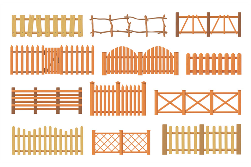 wooden-enclosures-wood-fence-timber-palisade-garden-railing-cartoon