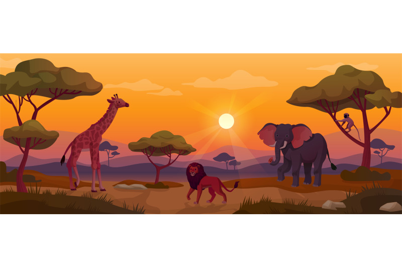 kenya-sunset-africa-plaine-landscape-animal-silhouettes-in-meadow-a