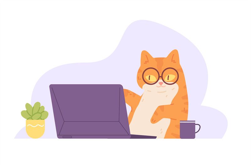 cat-laptop-serious-kitten-in-glasses-keyboard-work-notebook-with-cofe