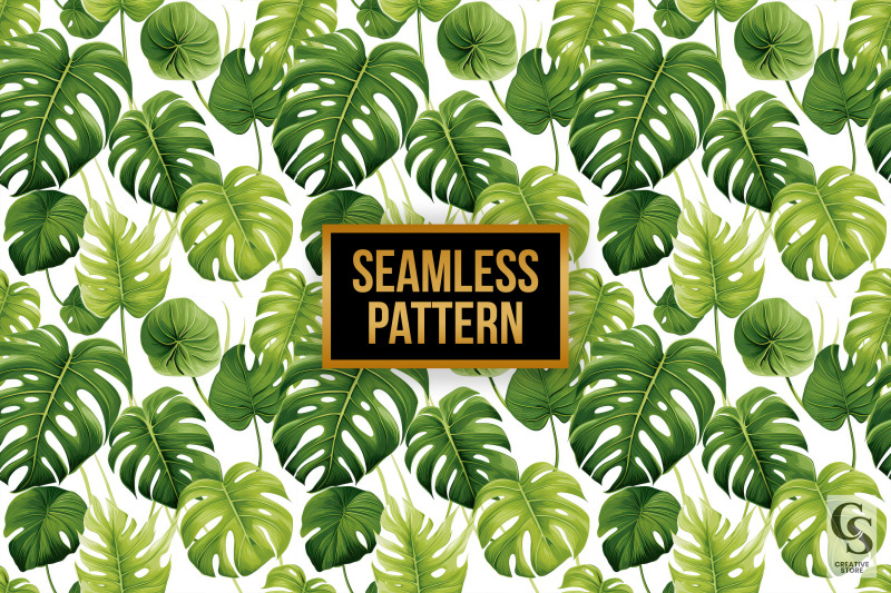 green-monstera-leaves-seamless-patterns
