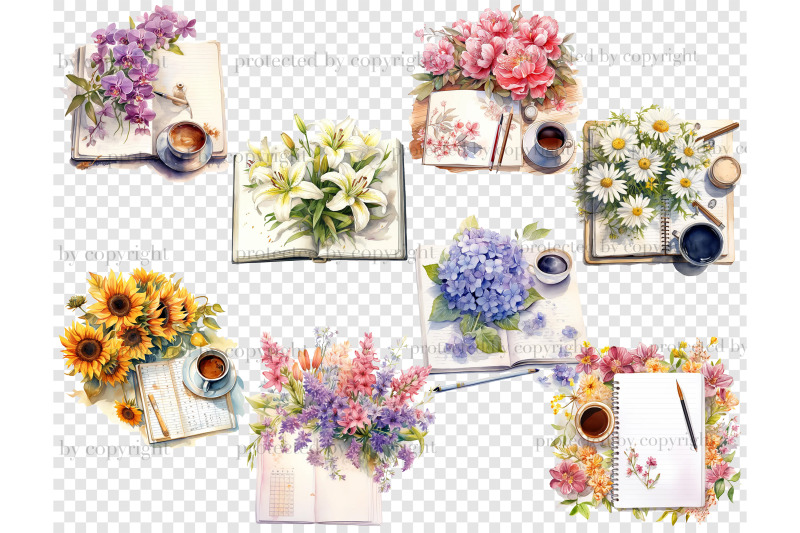 planner-and-flowers-clipart-spring-planner-bundle