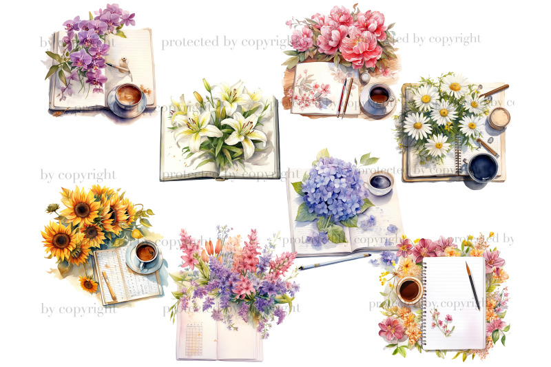 planner-and-flowers-clipart-spring-planner-bundle