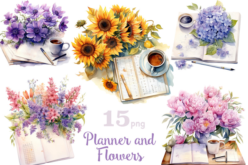 planner-and-flowers-clipart-spring-planner-bundle