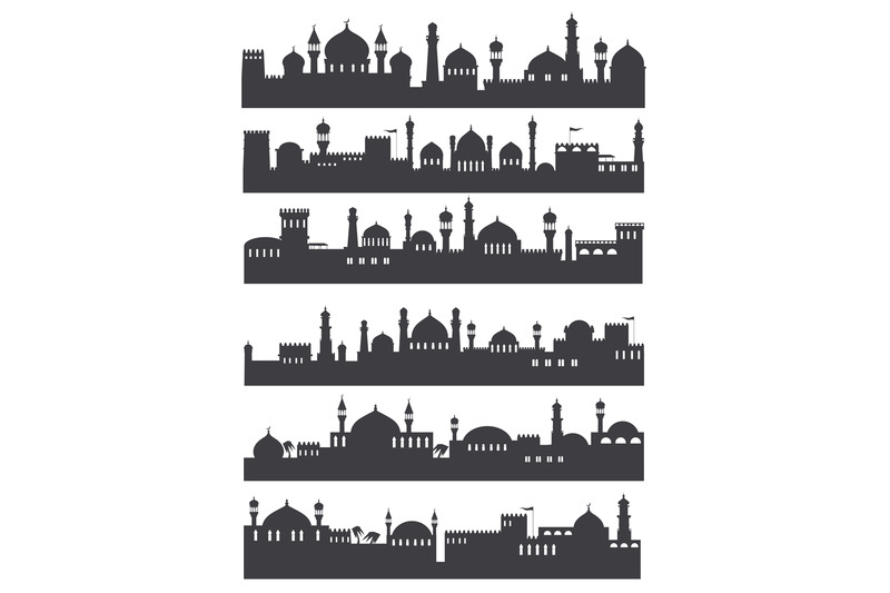 arabic-cityscape-silhouettes-traditional-arabian-architecture-skyline
